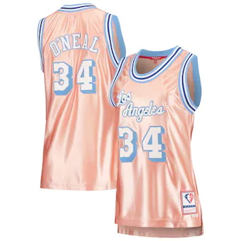 womens mitchell and ness shaquille oneal pink los angeles l-358